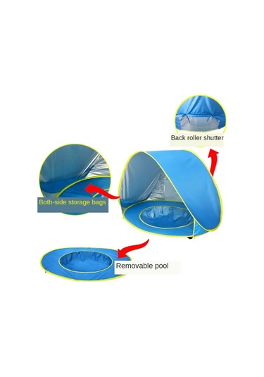 Havuzlu Bebek Plaj Çadırı Taşınabilir Katlanabilir Güneşlik Balina Mavisi Mavi