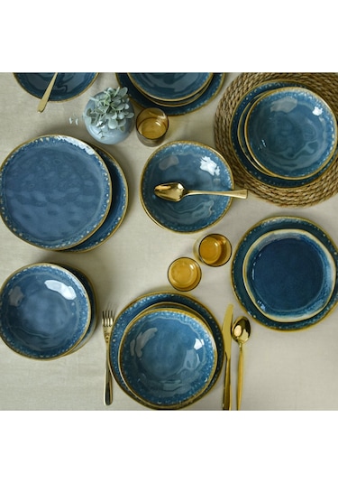 Keramika Shizen Mavi Organik Yemek Takımı 18 Parça 6 Kişilik Q39 Açık Mavi