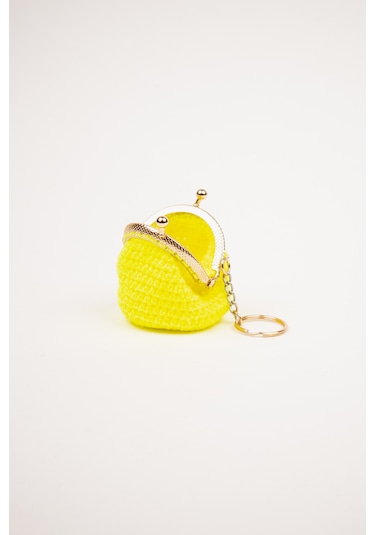 Fabric Craft Bag Mini Bozuk Para Cüzdanı Anahtarlık Klipsli Limon Sarısı