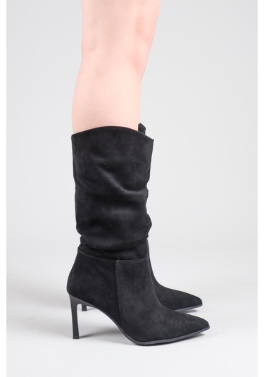 Arlon Büzgülü Çekme Topuklu Çizme Siyah-8567 Siyah