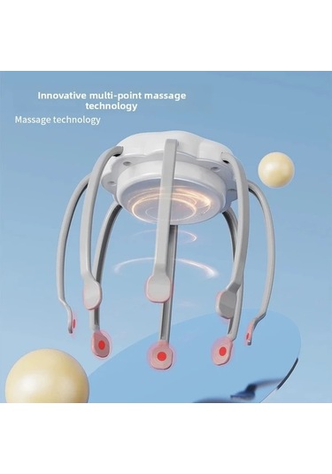 Elmpaly Beyaz Usb Şarjlı 3 Ayarlı Ahtapot Tipi Kafa Masaj Aleti Beyaz