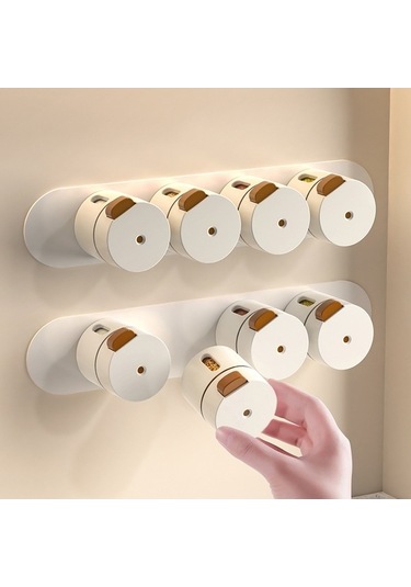 Pazly Yaratıcı Pratik Duvara Monte 6'lı Manyetik Baharatlık Krem Seti Krem