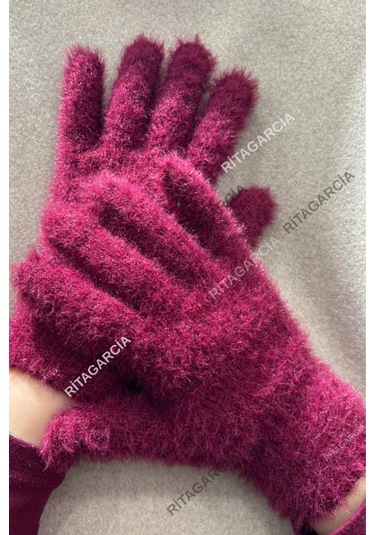 Peluş Uzun Eldiven Bordo