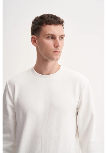 Cazador Premium Ince Desenli Jakar Viskon Karışımlı Regular Fit Sweatshirt Ekru 53520 Ekru