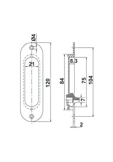 Hafele Oval Pasaj Tipi Gömme Kulp, Antik Bronz Renk