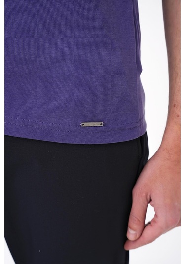 Slim Fit Düğmeli Polo Yaka Pamuklu Mor Tişört Ts 879 Mor