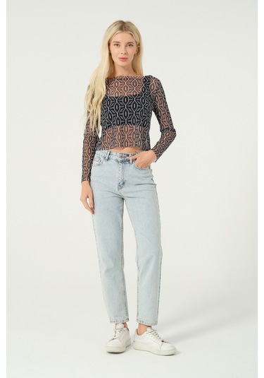 Transparan Bluz Siyah Lacivert