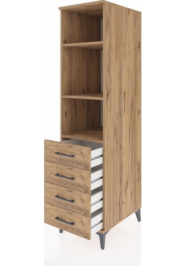 Kronos Dolap 3 Raflı 4 Çekmeceli 44x59x182 Çam-çam Çam