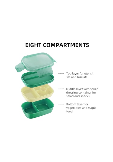 Springsun Yeşil Pp5 1.9l 8 Bölmeli Leak-proof Bento Kutusu, Mikrodalga Uyumlu, Çamaşır Makinesi Güvenli, Çocuk-öğrenci-çalışanlar İçin, Çatal-kıyma- Kaşık Dahil, Yemek Saklama Kutusu Yeşil