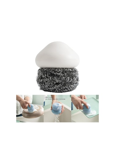 Magideal Suntek Mutfak Dayanıklı Çelik Tel Bulaşık Temizleme Topu Mavi - 7 x 7 x 8 CM Beyaz