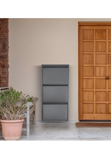 Kaser Metal 3'lü Metal Ayakkabılık Antrasit