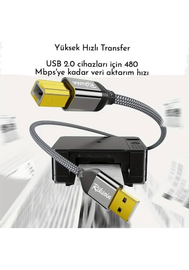Riksoin 3-metre Usb-a To Usb-b 2.0 Yazıcı Kablosu Ce Lisanslı