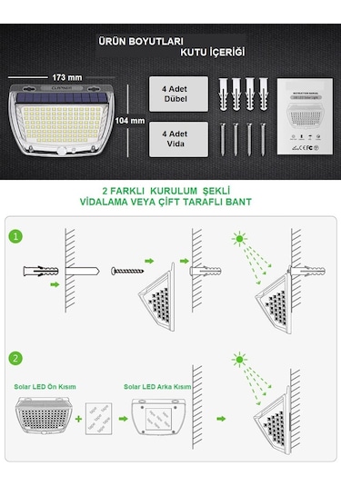 Upway 160 Led Yansımalı Yeni Model Solar Güneş Enerjili Sensörlü Lamba