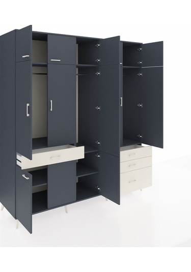 Kronos Dolap 8 Raflı 4 Çekmeceli 3 Askılı 220x59x243 Antrasit-antrasit/aytaşı Antrasıt/aytası