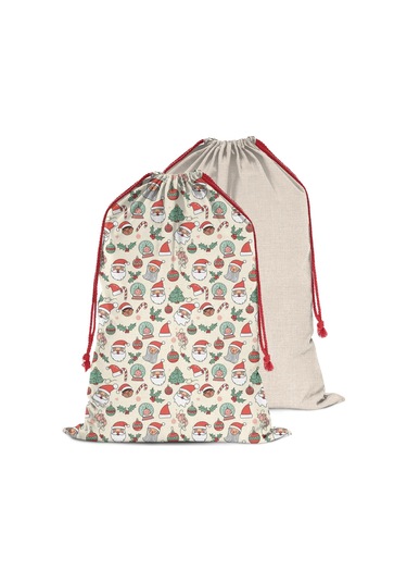 Büyük Noel Baba Hediye Çantası, Pamuklu Kordonlu, Yeniden Kullanılabilir Noel Baba Noel Süs Eşyası