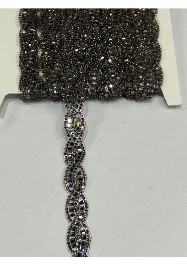 Ütü İle Yapışan Kristal Taşlı Örgü Model Şerit / 1 Metre / H21 - Siyah