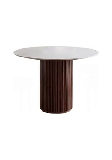 Vintage Yuvarlak Ahşap Bohem Masa 110x110 Beyaz - Ceviz