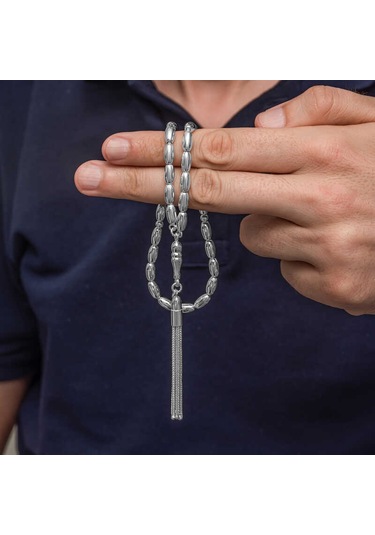 Gümüş Arpa Kesim Erkek Tesbih Sl12630 Gümüş