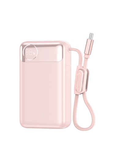 Wiwu T132 Power Plus Serisi Type-c Kablolu Pd Powerbank 65w 12000mah Pembe