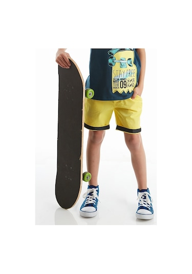 Denokids Mushi Sarı Erkek Çocuk Gabardin Şort Çok Renkli