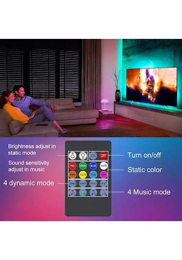 Tv Arka Işık Müzik Senkronizasyonu Usb İle Güçlendirilmiş Rgb 5050 Led Şerit Işığı, 15 - 80 İnç Tv Ayna Pc İçin 3m