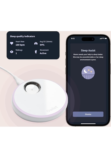 Owlet Dream Çorap - Akıllı Bebek Monitörü - Canlı Nabız, Oksijen Takibi - Nane