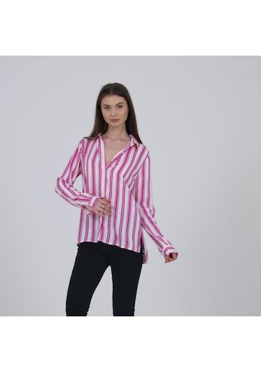Collezione Pembe Çizgili Beyaz Gömlek Beyaz - Pembe