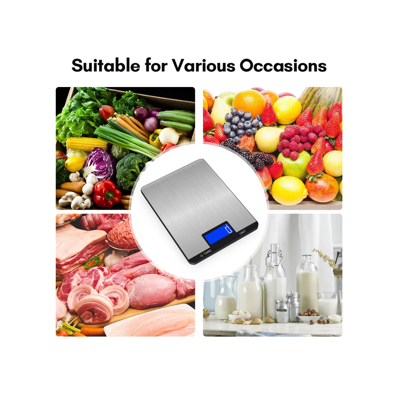 Geeroyoo Dijital Mutfak Terazi 5kg, 7 Ölçü Birimi, Lcd Ekran, Dokunmatik Tuş, Usb Şarjlı, Paslanmaz Çelik, Hassas Ölçüm 3g/0.1oz Siyah