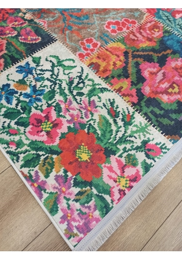 Çam Halı Gloria Td76602 Multi Karabağ Patchwork Desen Dokuma Saçaklı Kilim