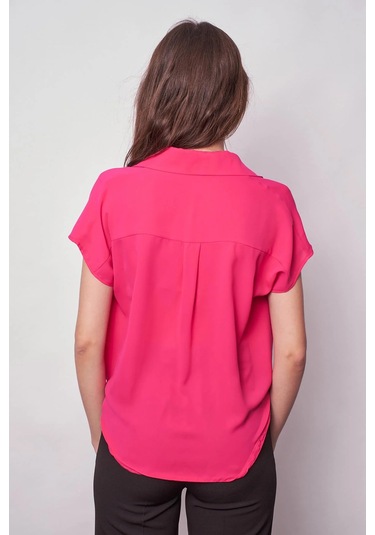 Likrasız Şık Kumaş Yakalı Düşük Omuzlu Önü Pileli Gömlek-Fujya Fujya