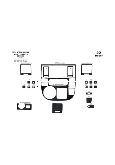 Volkswagen T5 Multivan Piano Black Kaplama 2003-2009 22 Parça-siyah Karbon Siyah Karbon