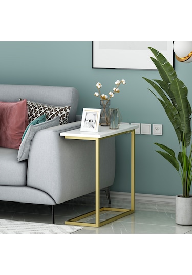 Narin Yan Sehpa, Metal Ayaklı Yan Sehpa, Ev-ofis - Beyaz/gold Beyaz/gold