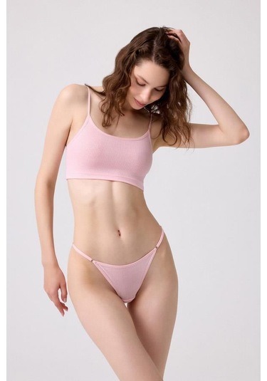 Pamuklu Ve Likralı Ayarlanabilir Lastikli Kaşkorse Fitilli Kadın Tanga Külot 5'li Paket Renkli-1 Çok Renkli