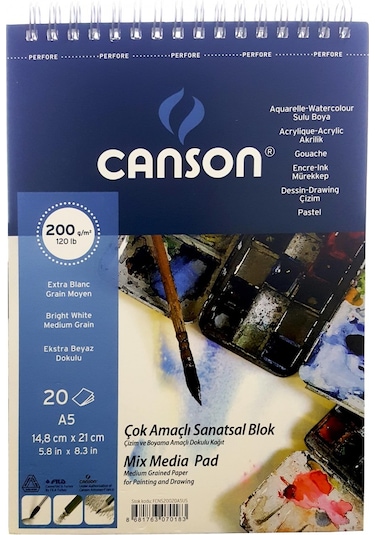 Canson Mix Media Pad Çok Amaçlı Resim Defteri (A5) 200 G 20 Yp