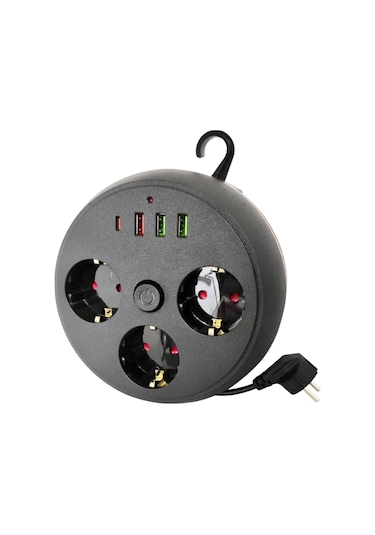Güvenli Çoklu Priz 3 Priz 3 Usb 1 Type C Termal Koruma Uzun Kablo - Lisinya 0
