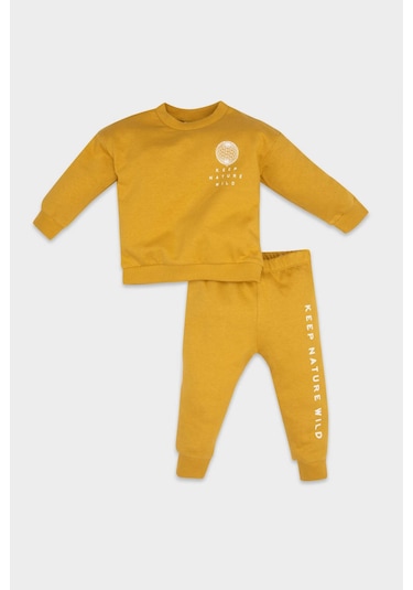 DeFacto Erkek Bebek 2'li Takım Baskılı Bisiklet Yaka Sweatshirt Beli Lastikli Eşofman Altı D5938A524WNYL310 Sarı