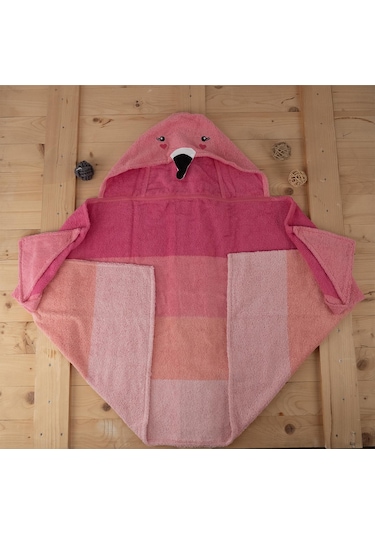 Flamingo Figürlü Kapüşonlu Kundak Havlu & Bebek Banyo Havlusu Pembe