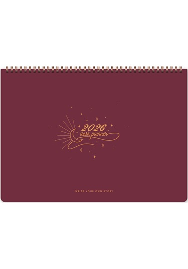 2026 Haftalık Spiralli Masaüstü Planlayıcı 24x34 Cm - Desk Planner Bordo Bordo