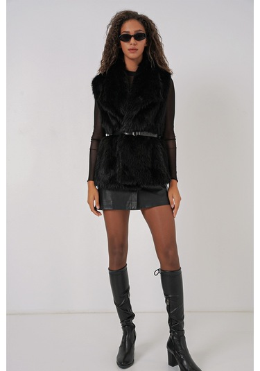 Bigdart 6804 Kadın Kürklü Yelek - Siyah