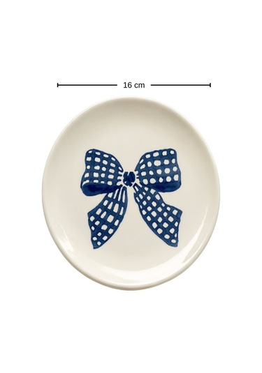 Blue Gift 4 Lü Çiçek Desenli Seramik Tatlı Tabağı 16 Cm Pasta Kahvaltı Sunum Tabak Seti Beyaz