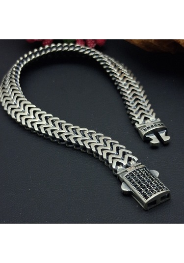 925 Ayar Gümüş Kutu Kilitli Taşlı Bileklik 8.3 Mm