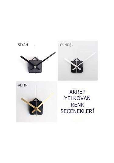 Duvar Saati Mekanizması Güçlü Sessiz Motor Akrep Yelkovan Saniye Siyah