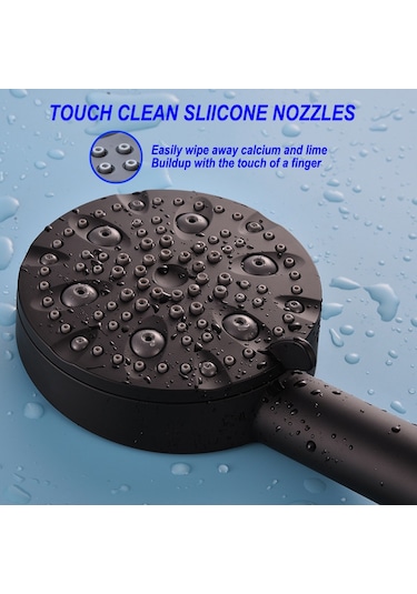 Su Tasarruflu 10 Modlu El Tipi Filtreli Duş Başlığı, Paslanmaz Çelik Hortum + Braket, Mat Siyah