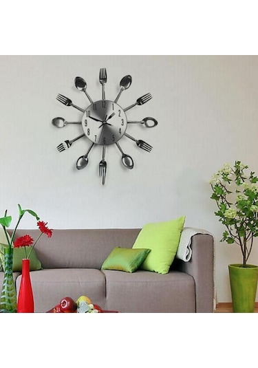 Homyl Mutfak Duvar Saati Kaşık Çatal Sticker Odası Ev Dekorasyonu Siyah