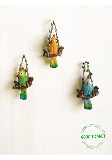 2 Adet Dekoratif Sallanan Duvar Ve Bahçe Süs Kuş Biblo Yeşil-sarı