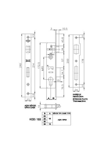 Kale Kilit 153 Silindirli Barelsiz Dar Tip 20Mm Nikel