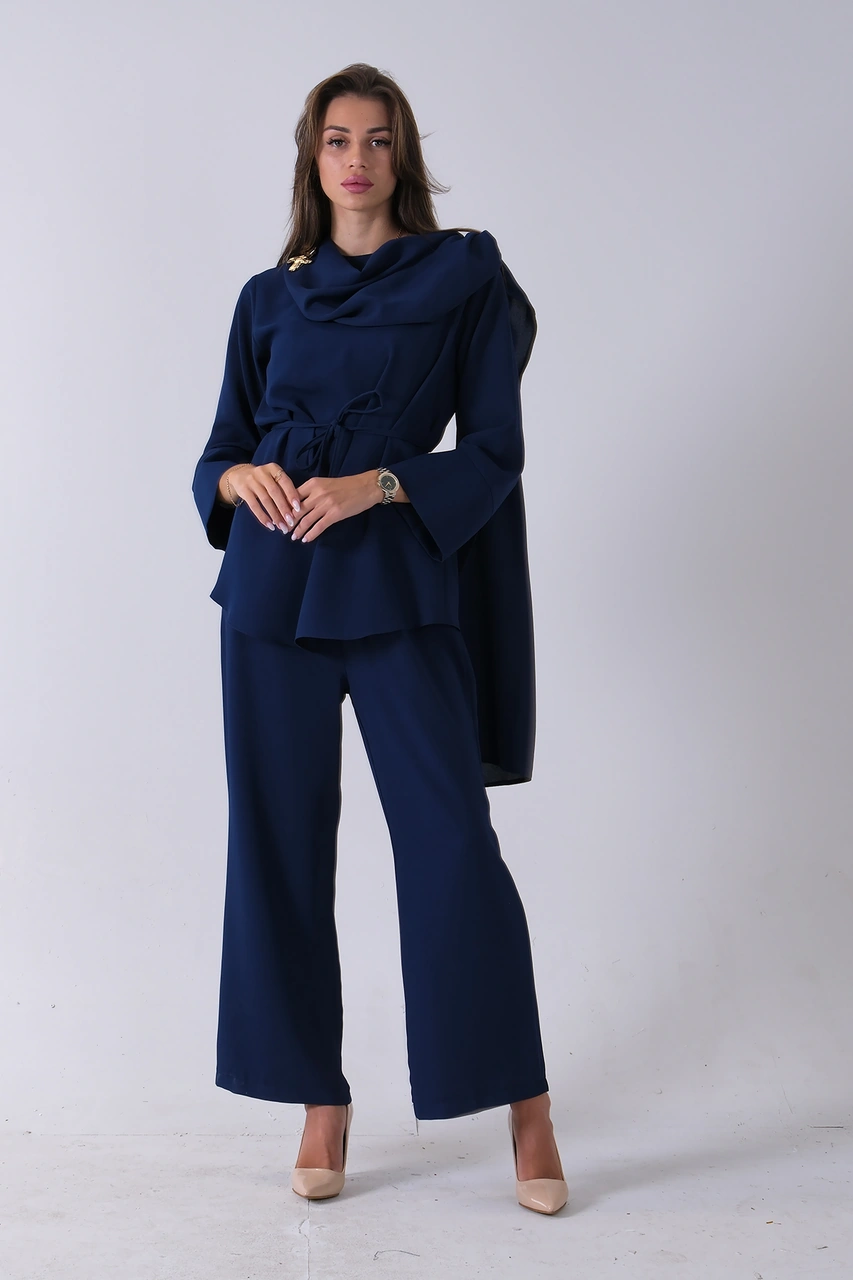 Feminist Lacivert Şal Yaka Üzeri Broş Detaylı Pantolonlu Takım 4592270.02 Lacivert
