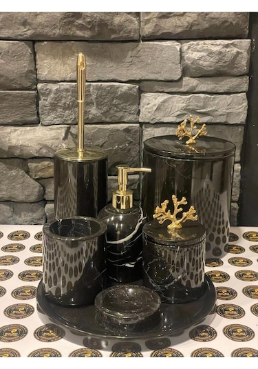 Toros Siyahı Mermer 7'li Banyo Seti Beyaz