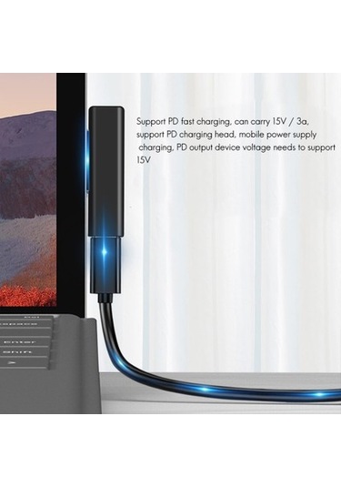 Dofolink Usb-c'den Surface Pd Hızlı Şarj Adaptörü - Pro 3/4/5/6, Book Uyumlu, Abs Malzeme, Siyah 45w+ Gerekli