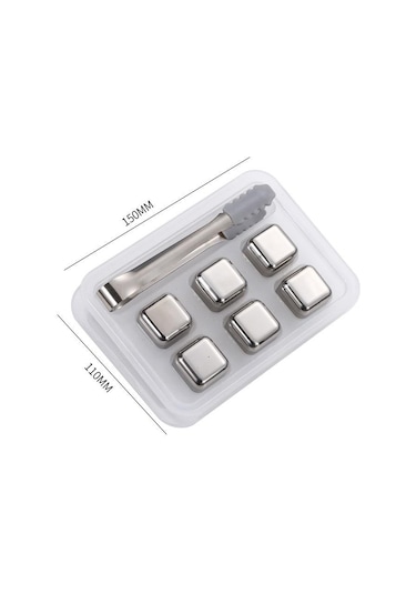 304 Paslanmaz Çelik Buz Küpleri Gıda Sınıfı Dondurulmuş Buz Tartar Seti İçecek Bira Viski Buz Küpleri Metal Buz Küpleri 6 Gümüş